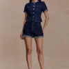 Carlene Denim Shorts met omgeslagen zoom – Indigo Blue Carlene Denim Shorts met omgeslagen zoom – Indigo Blue