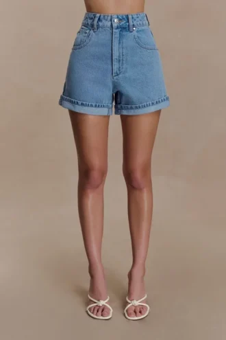 Carlene Denim Shorts met omslag – Klassiek blauw