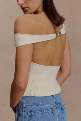 Carley off-shoulder gebreide top – ivoor