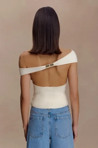 Carley off-shoulder gebreide top – ivoor