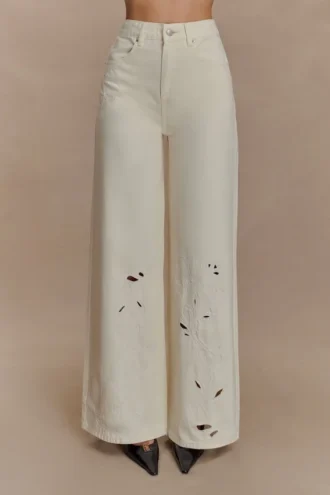 Carmella-jeans met borduursels – Ecru