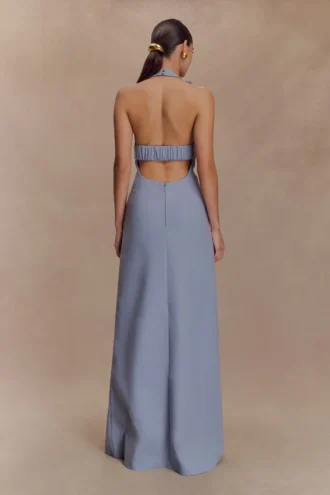 Carolyn linnen bubble maxi-jurk – Misty Blue