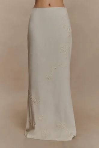 Casey linnen maxi-rok met borduursels – naturel
