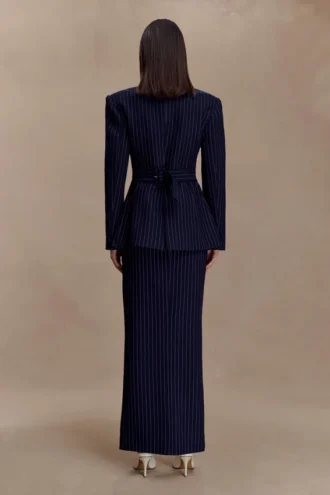 Cassie kolom maxi-rok – marineblauw met krijtstreep