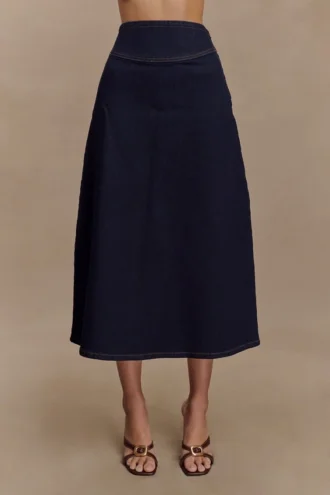 Cecilia Denim A-lijn midirok – Indigoblauw