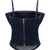 Cecilia Denim korset met ruches – Indigo blauw