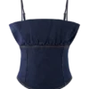 Cecilia Denim korset met ruches – Indigo blauw