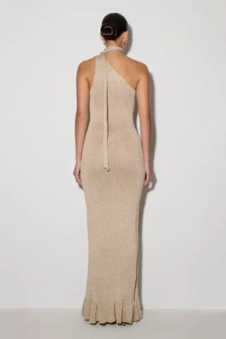 Celestino bloemenprint metallic gebreide maxi-jurk – goud