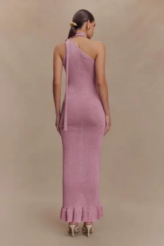 Celestino bloemenprint metallic gebreide maxi-jurk – Roze