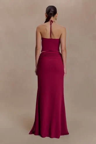 Celina chiffon maxi-rok met overlay – kersenrood