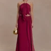 Celina chiffon maxi-rok met overlay – kersenrood Celina chiffon maxi-rok met overlay – kersenrood
