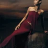 Celina chiffon maxi-rok met overlay – kersenrood Celina chiffon maxi-rok met overlay – kersenrood