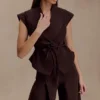 Charley gestructureerde Denim-top met strik – Chocoladebruin Charley gestructureerde Denim-top met strik – Chocoladebruin