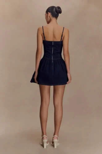 Cheyenne Scallop Denim Mini Jurk – Indigo Blue