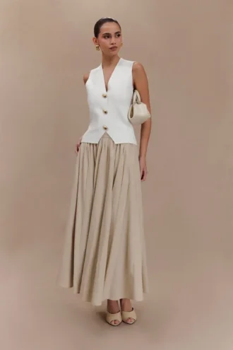 Clarence linnen A-lijn maxi-rok – naturel
