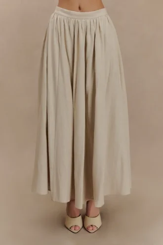 Clarence linnen A-lijn maxi-rok – naturel