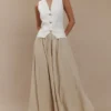 Clarence linnen A-lijn maxi-rok – naturel