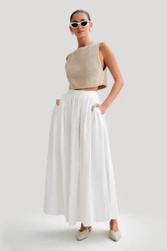 Clarence linnen A-lijn maxi-rok – Wit