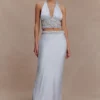 Clementine chiffon handgeborduurde maxi-rok – lichtblauw Clementine chiffon handgeborduurde maxi-rok – lichtblauw