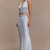 Clementine chiffon handgeborduurde maxi-rok – lichtblauw Clementine chiffon handgeborduurde maxi-rok – lichtblauw