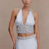 Clementine chiffon top met handgeborduurde kralen – lichtblauw Clementine chiffon top met handgeborduurde kralen – lichtblauw