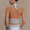 Clementine chiffon top met handgeborduurde kralen – lichtblauw Clementine chiffon top met handgeborduurde kralen – lichtblauw