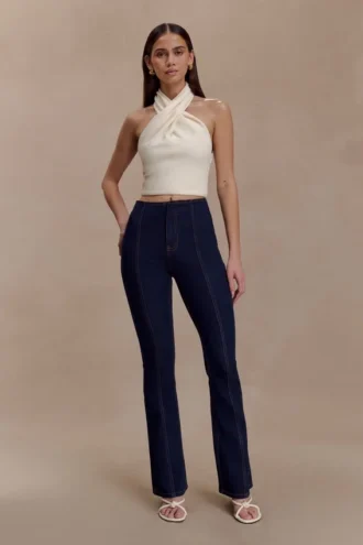 Clio flared jeans met panelen – Indigo Blue