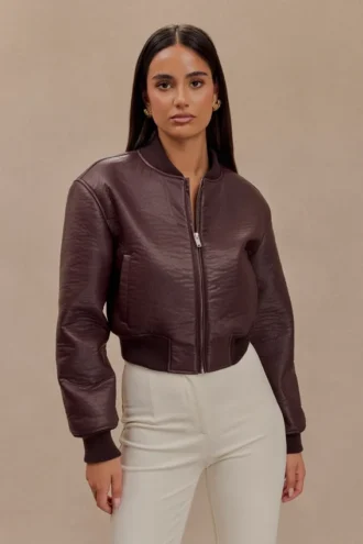 Codi bomberjack van imitatieleer – Merlot