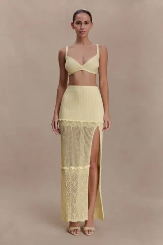 Coleene Pointelle gebreide maxi-rok – Lemon