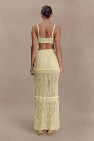 Coleene Pointelle gebreide maxi-rok – Lemon