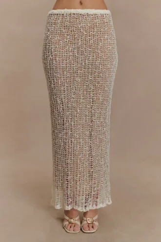 Cordelia gebreide maxi-rok – ivoor