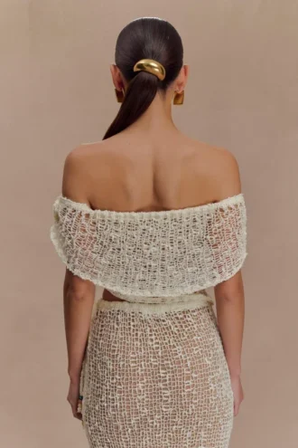 Cordelia off-shoulder gebreide top – ivoor
