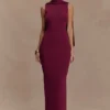 Darby gebreide sjaal-maxi-jurk – Merlot