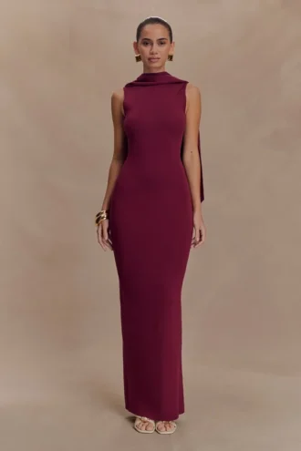 Darby gebreide sjaal-maxi-jurk – Merlot