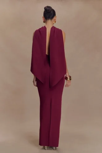 Darby gebreide sjaal-maxi-jurk – Merlot