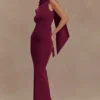 Darby gebreide sjaal-maxi-jurk – Merlot