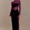 Davina fluwelen en mesh maxi-jurk – paars