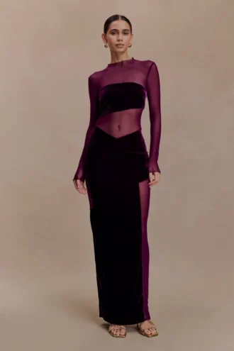 davina fluwelen en mesh maxi jurk paars 1 330x495 - Davina fluwelen en mesh maxi-jurk - paars