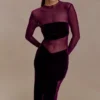Davina fluwelen en mesh maxi-jurk – paars