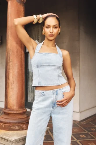 Dayna Denim Haltertop – Lichtblauw
