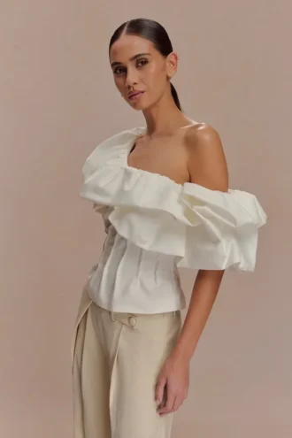 Debbie One Shoulder Bubble Top – Wit