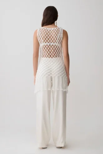 Devlin mini-jurk met macramé-kwastjes – ivoor