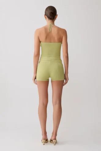 Dimitri mini-gebreide Shorts met riem – licht olijfgroen