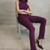 Diya geribde broek met hoge taille en draadzoom – Pruim Diya geribde broek met hoge taille en draadzoom – Pruim