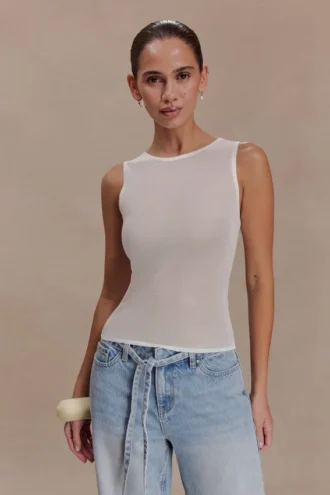 Dollie doorschijnende gebreide tanktop – ivoor