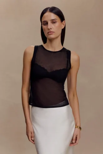 Dollie doorschijnende gebreide tanktop – Zwart