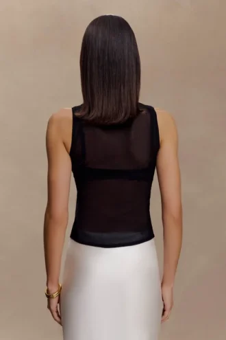 Dollie doorschijnende gebreide tanktop – Zwart