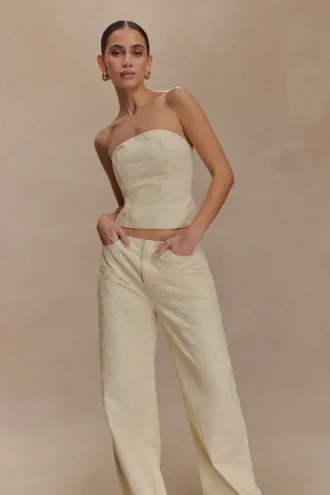 Ebony Denim-jeans met borduursels – Crème