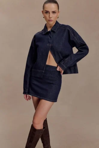 Ellie Denim minirok – gewassen indigoblauw