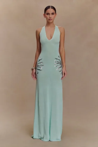 Ellington gebreide maxi-jurk met pailletten – Lagoon